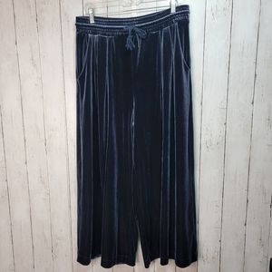 Madewell Women's Dark Blue Velour Wide Leg Cropped Drawstring Pants Size Large.